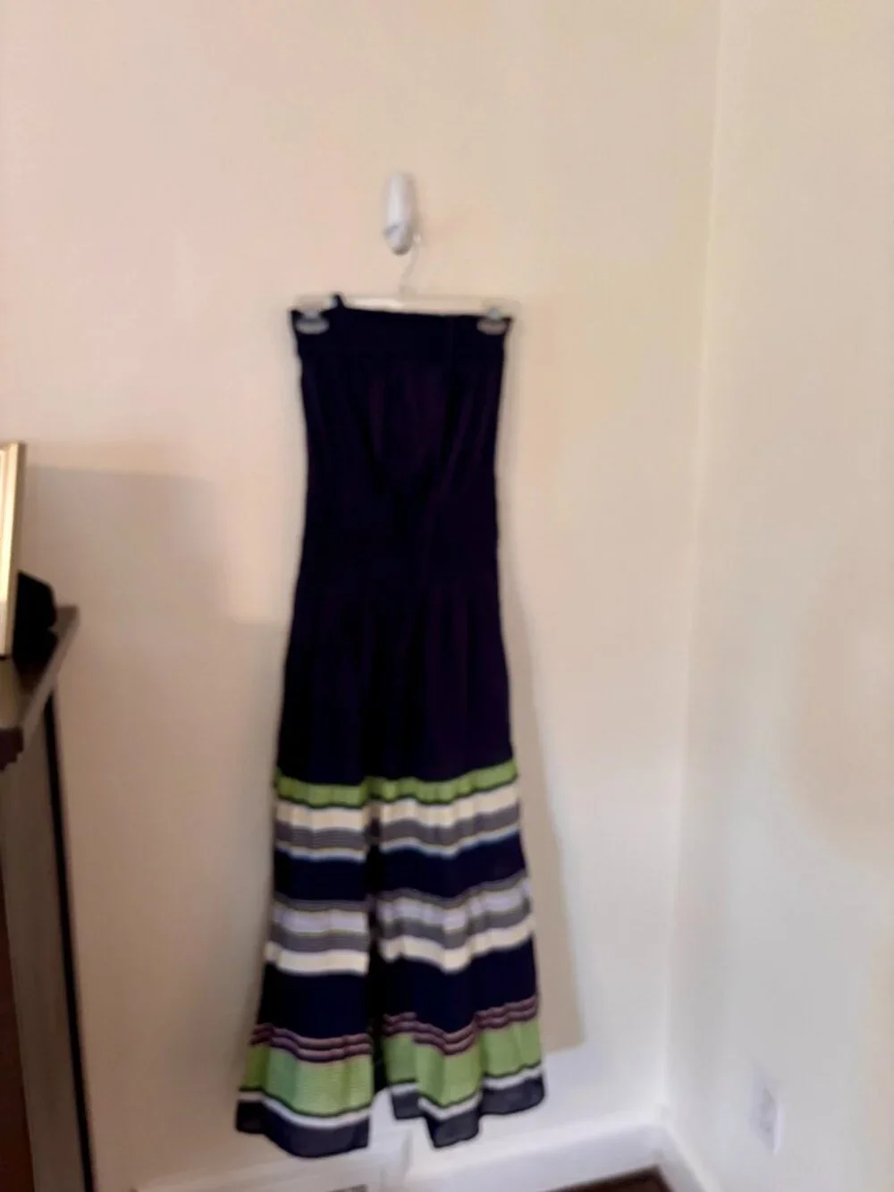 Tory Burch Navy Maxi Dress with Green and Cream Stripe Bands